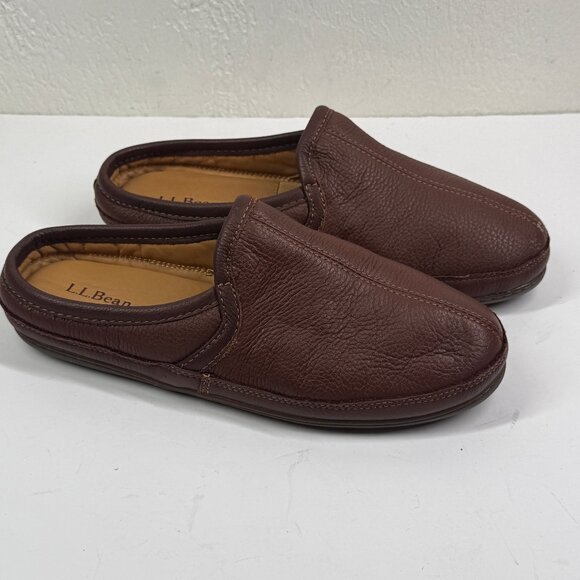 L.L. Bean Men’s Elkhide Leather Slippers Brown Slip On House Shoes Size 10M - Picture 1 of 9
